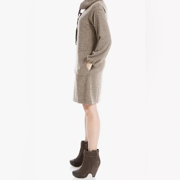 NWT Max Studio Brown Double Knit Houndstooth Bubble Sleeve Dress - Small - Picture 3 of 9